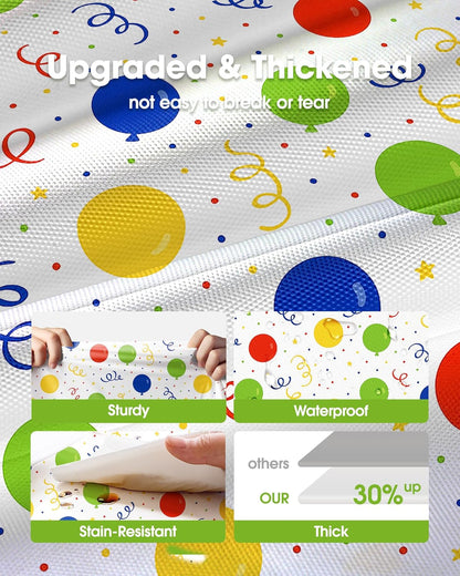 Plastic Table Cloth Disposable 10 Pack, 54 X 108 Inch Table Cloths, Birthday Party Decorations, Picnic, White Tablecloths, Rectangle, Colorful, Rainbow Cover, Leakproof & Sturdy, Balloon