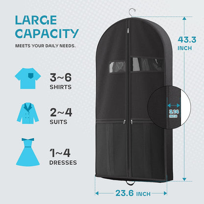 43" Travel Garment Bag with Accessories Zipper Pocket, Heavy Duty Suit Bag for Suits, Tuxedos, Dresses, Coats, Black, 1 Pack