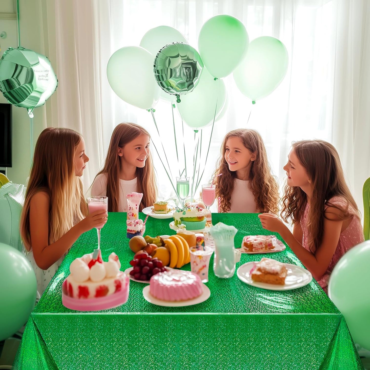 Set of 2 Dark Green Holographic Foil Tablecloths - 54x72 Durable Table Covers for Elegant Events, Perfect for Parties, Weddings, and Showers