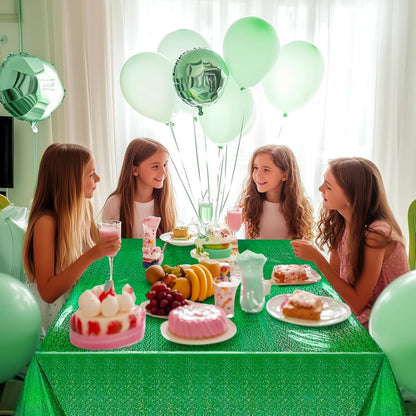 Set of 2 Dark Green Holographic Foil Tablecloths - 54x72 Durable Table Covers for Elegant Events, Perfect for Parties, Weddings, and Showers