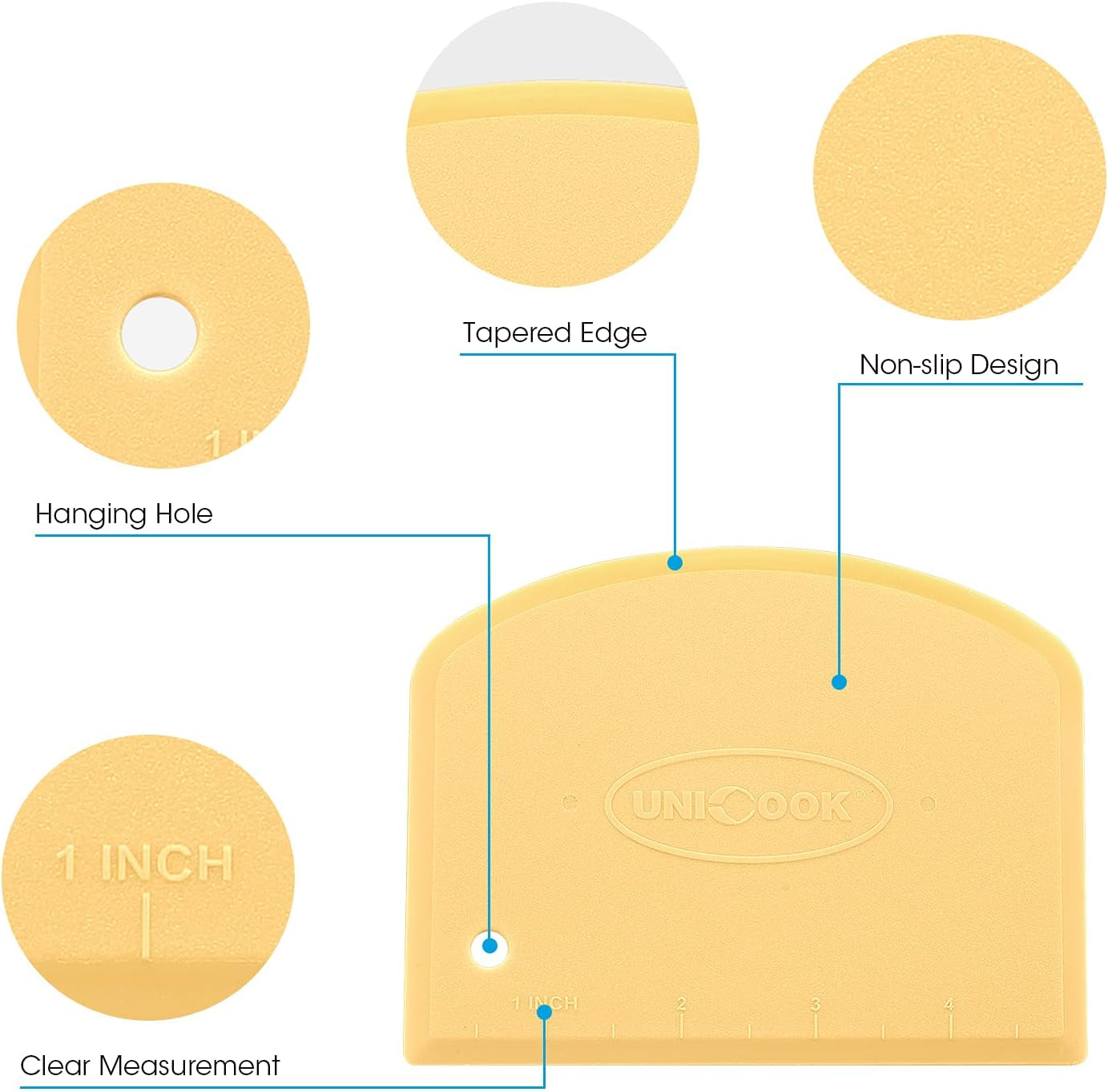 Dough Scraper, Flexible Bowl Scraper, Pastry Cutter with Measuring Scale, Nonslip Pizza Chopper, Multipurpose Baking Tool for Pizza/Dough/Cake, Easy to Clean, 2 Pack