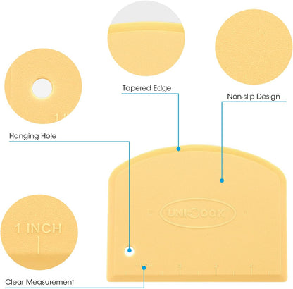Dough Scraper, Flexible Bowl Scraper, Pastry Cutter with Measuring Scale, Nonslip Pizza Chopper, Multipurpose Baking Tool for Pizza/Dough/Cake, Easy to Clean, 2 Pack