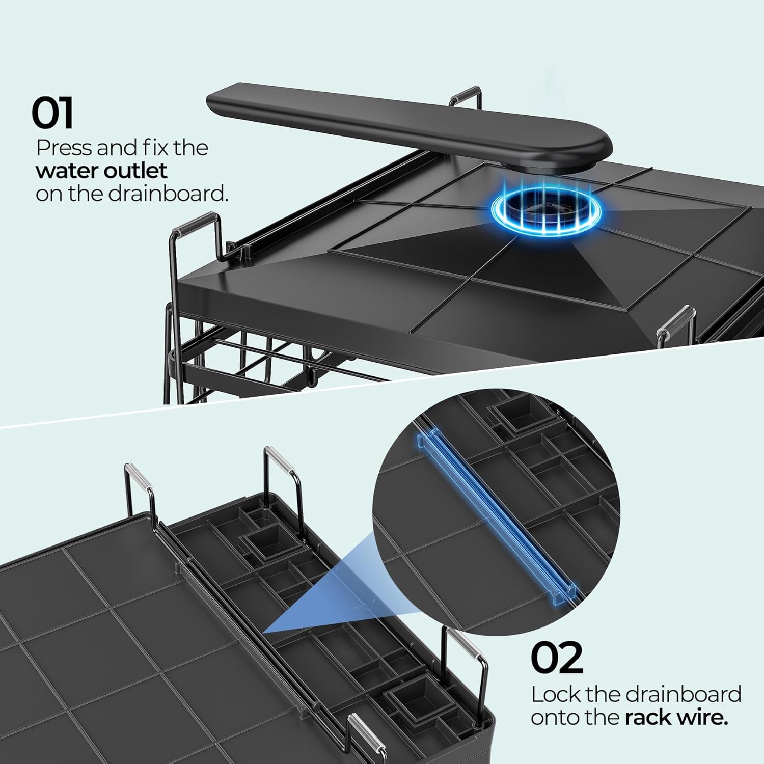 Large Dish Drying Rack - Extendable Dish Rack for Kitchen Counter, Multifunctional Dish Drainer with Drainboard Set, Dishrack with Utensil Holder & Cup Holder, 13.4"-28.7" L X 11.8" W, Black