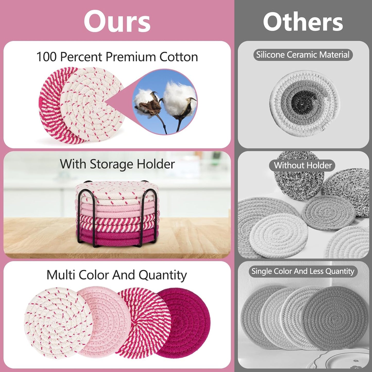 Absorbent Drink Coasters Set of 4 - Pink Coasters for Desk and Home Essentials, Ideal for Kitchen and Dining Coffee Table Decor, Modern Aesthetic