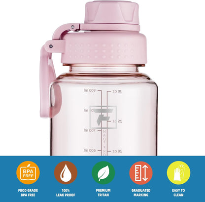 32 Oz Clear Water Bottle with Fast-Flow Spout Lid, Bpa-Free Tritan, Wide Mouth, Leakproof, Reusable Bottle for Gym, School, Office, Travel (Cherry Blossom)