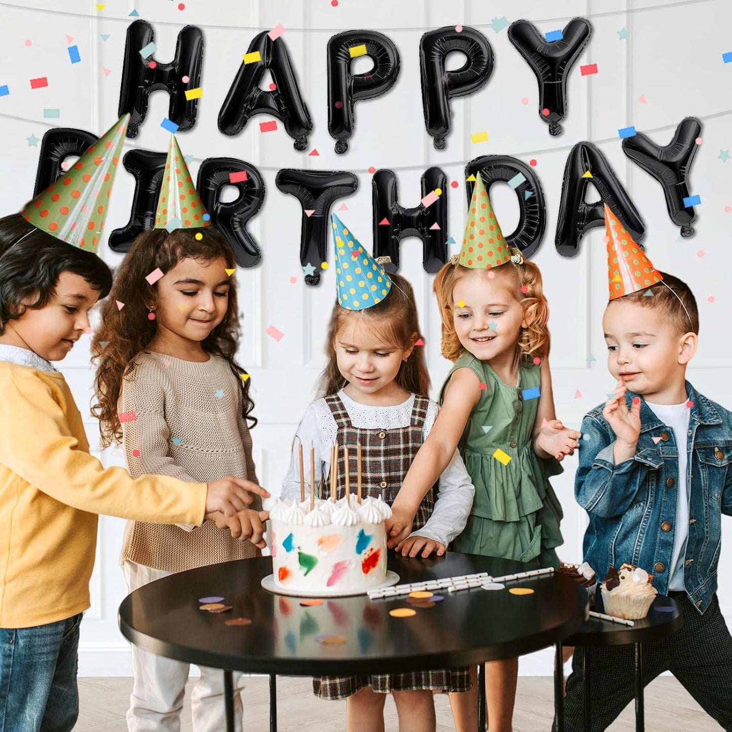 Happy Birthday Banner Black Balloons for Happy Birthday Decorations 13Pcs Mylar Foil Letters Birthday Sign Banner Party Decorations for Men, Women, Boys and Girls