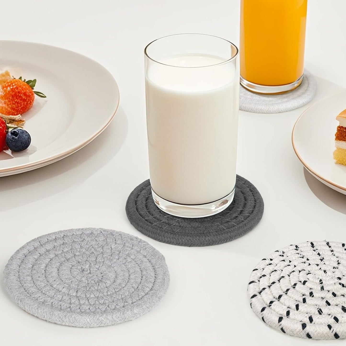 12 Pcs Boho Drink Coasters,Minimalist Cotton Handmade Woven Absorbent Drink Coasters,Heat Resistant Cotton Coasters for Coffee Table, Kitchen, Home Decoration