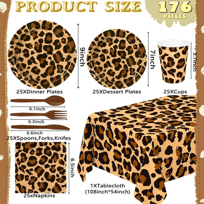 176 Pcs Cheetah Print Plates and Napkins Party Supplies, Leopard Print Birthday Decorations Tableware, Plate, Cup, Napkin, Safari Animal Leopard Theme Birthday Baby Shower Party Supplies