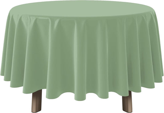 1Pcs Sage Green Plastic Tablecloths round Light Green Tablecloth Waterproof Disposable round Sage Table Cover for Birthday Bridal Wedding Baby Shower Party Decorations,84Inch