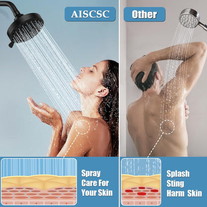 8 Spray Modes Shower Head, 5 Inch High Pressure Shower Heads with 62 Anti-Clogging Nozzles and Adjustable Brass Ball Joint, Replacement for Bathroom Showerhead, Matte Black