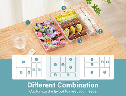 9 Pcs Drawer Organizer Set, 4-Size Bathroom Vanity Trays Makeup Desk Dividers Versatile Storage Bins Clear Plastic Container for Dresser, Bedroom, Kitchen, Office