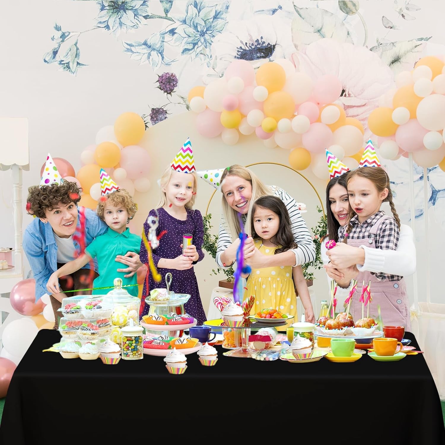 6 Pack Black Tablecloths Disposable Table Covers 54" X 108" Table Cloths for BBQ Birthday Picnic Bridal Shower Engagement Wedding Plastic Table Cloths for Parties