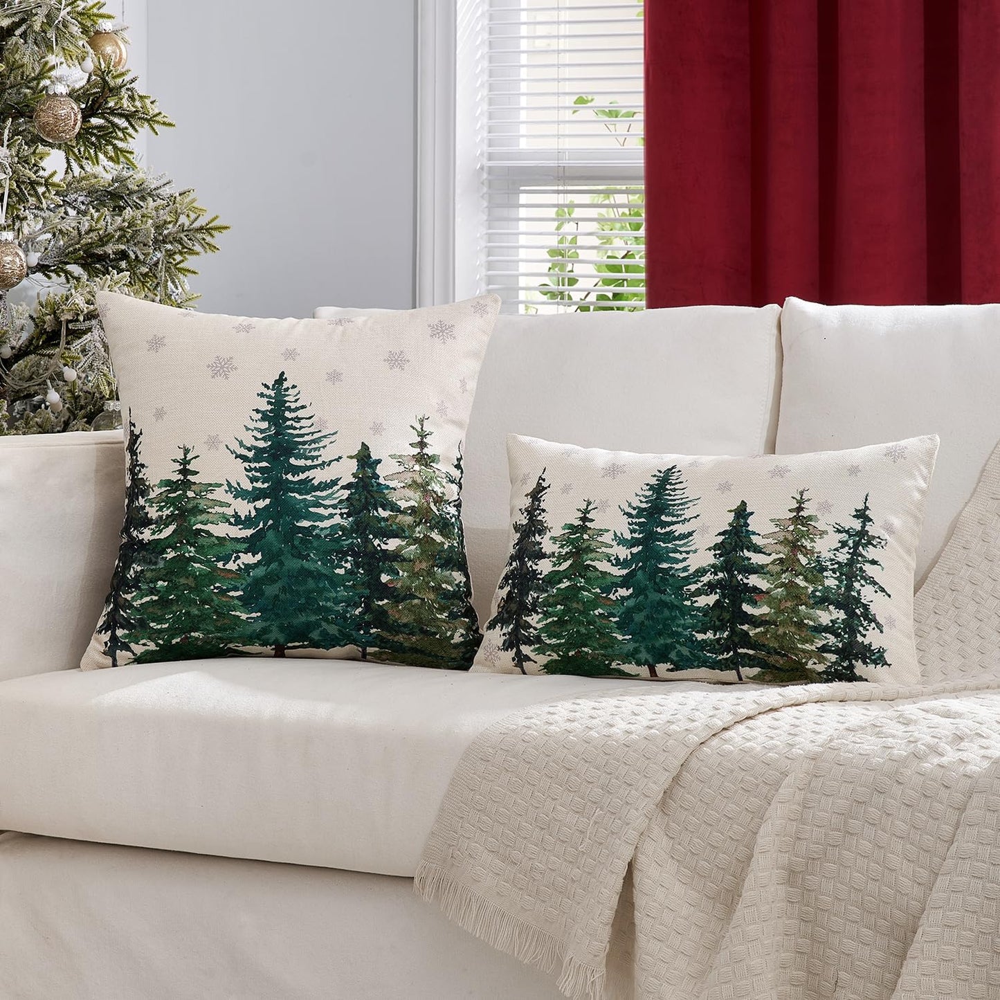 Set of 1 Holiday Christmas Decorative Pillow Cover 18X18 Inch Christmas Tree Throw Pillow Cases Winter Seasonal Cushion Cases Home Decors for Sofa Couch Bedroom