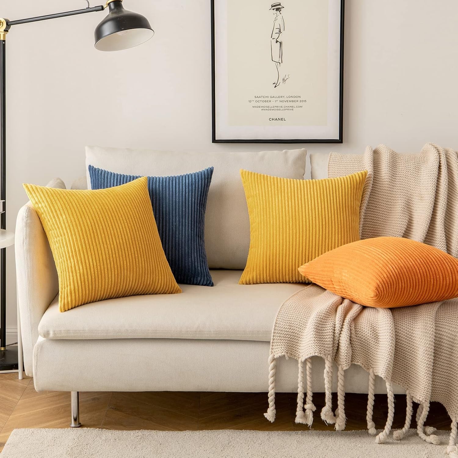 Pack of 2 Pillow Covers Soft Soild Decorative Square Throw Pillow Covers Set Cushion Cases Pillowcases for Sofa Bedroom Car 18 X 18 Inch 45 X 45 Cm Mustard Yellow