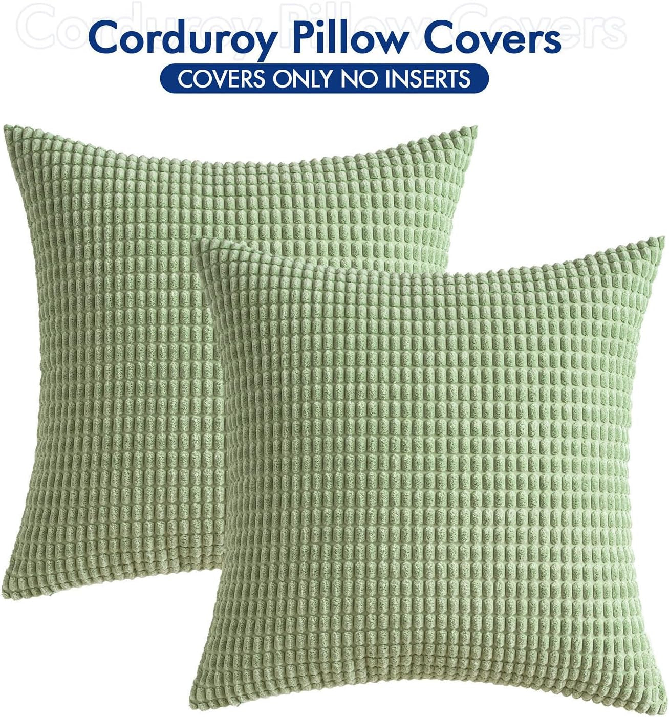Pack of 2 Pillow Covers 18X18 Inch Granules Soft Corduroy Decorative Throw Pillow Covers for Couch Cushion Sofa Bedroom Living Room, Light Green