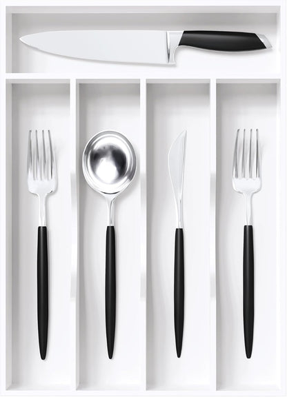 White Silverware Organizer 10 in Utensil Organizer Silverware Tray for Drawer Cutlery Flatware Organizer for Kitchen Bamboo Wood