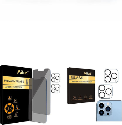 Iphone 13 Pro/13 Screen & Camera Lens Protector 2Pack (2 Screen + 2 Camera Lens Protectors) - Tempered Glass, 9H Hardness, 6.1 Inch, Anti-Spy, Night Shooting Function