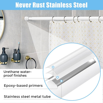 Tension Curtain Rod Spring Tension Rods for Windows 28 to 48 Inch, No Drilling, 7/8" Diameter, White Adjustable Curtain Rod, Small Shower Curtain Rod for Bathroom, Doorway, Closet, Kitchen