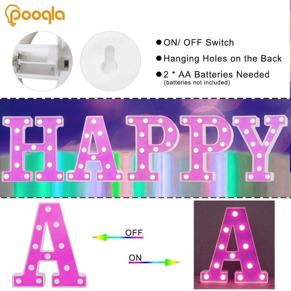 LED Marquee Letter Lights, Light up Alphabet Marquee Letters Sign for Night Light Birthday Wedding Party Christmas Lamp Home Bar Decoration, Purple Letter A