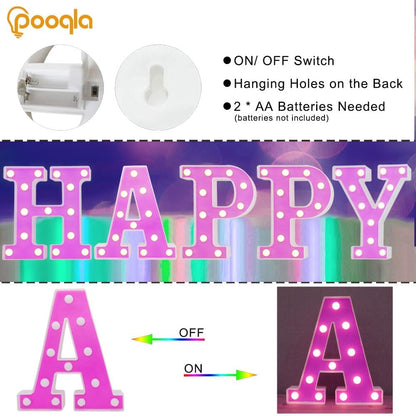 LED Marquee Letter Lights, Light up Alphabet Marquee Letters Sign for Night Light Birthday Wedding Party Christmas Lamp Home Bar Decoration, Purple Letter A