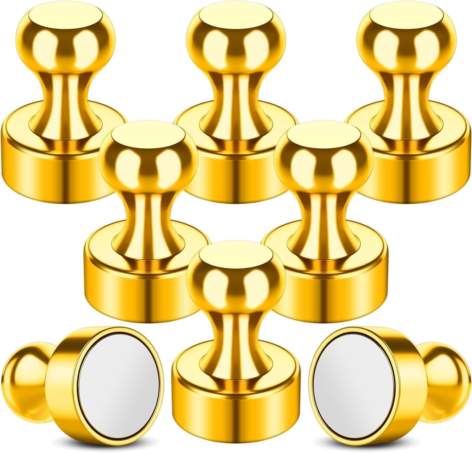 8 Pack Magnetic Push Pins, Gold Fridge Magnets for Whiteboard, Whiteboard Magnets Refrigerator Magnets, Small and Strong Push Pin Magnet for Office, School, Locker, and Map Magnet