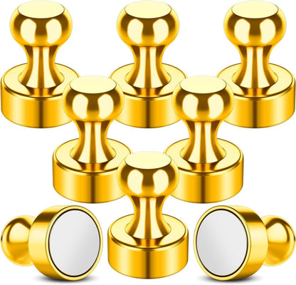 8 Pack Magnetic Push Pins, Gold Fridge Magnets for Whiteboard, Whiteboard Magnets Refrigerator Magnets, Small and Strong Push Pin Magnet for Office, School, Locker, and Map Magnet