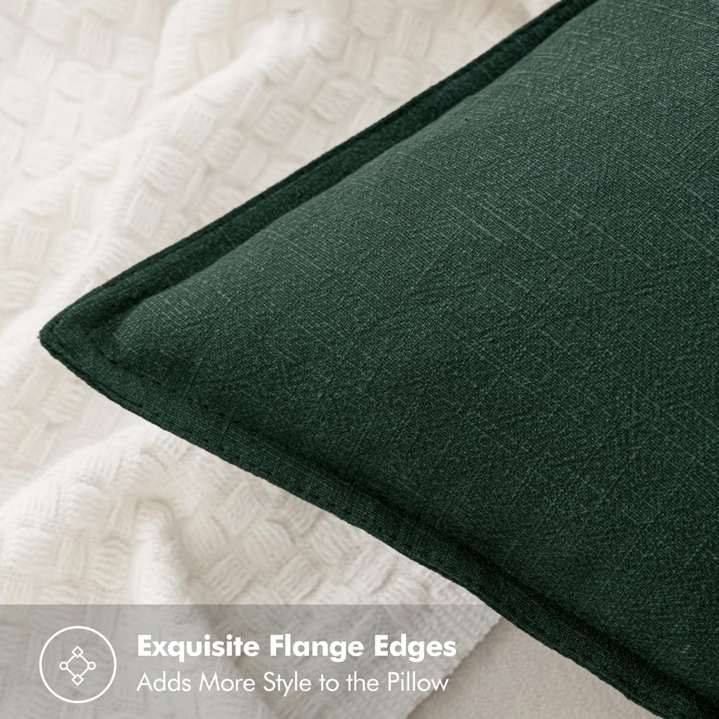 Christmas Decorative Linen Pillow Covers 18X18 Inch Dark Green ​Boho Farmhouse​ ​Neutral Couch Throw Pillows for Bed Pack of 2 Accent Modern Pillowcase Sofa Livingroom Home Decor