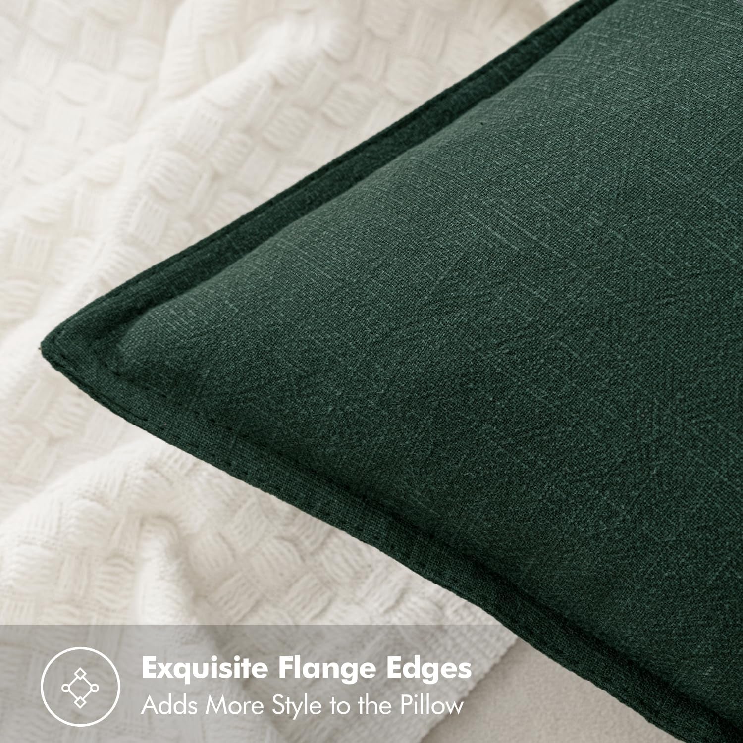 Christmas Decorative Linen Pillow Covers 18X18 Inch Dark Green ​Boho Farmhouse​ ​Neutral Couch Throw Pillows for Bed Pack of 2 Accent Modern Pillowcase Sofa Livingroom Home Decor