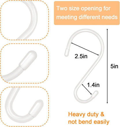 12-Pack Heavy-Duty 5-Inch Vinyl-Coated S Hooks for Hanging Plants and Kitchen Utensils, Non-Slip Design for Pots, Pans, and Bags