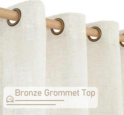 Linen Semi Sheer Curtains 63 Inch Length 2 Panels, Light Filtering Neutral Window Bedroom Curtains Farmhouse Boho Bronze Grommet Drapes for Kitchen/Living Room, Cream, 34 X 63 Inch