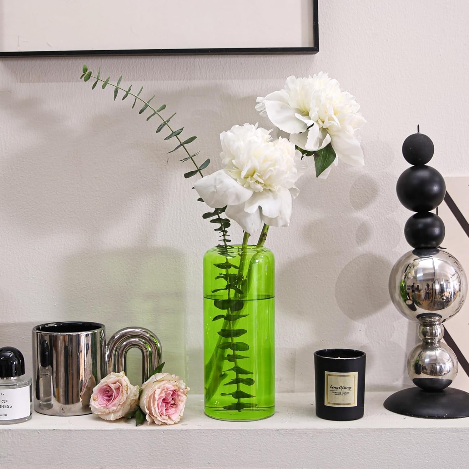 Glass Flower Vase, 8 Inch Tall Bud Vases, Home Decor Vases for Centerpiece for Living Room and Bedroom, Decorative Vases for Wedding, Valentines' Day, Mother'S Day (Green)