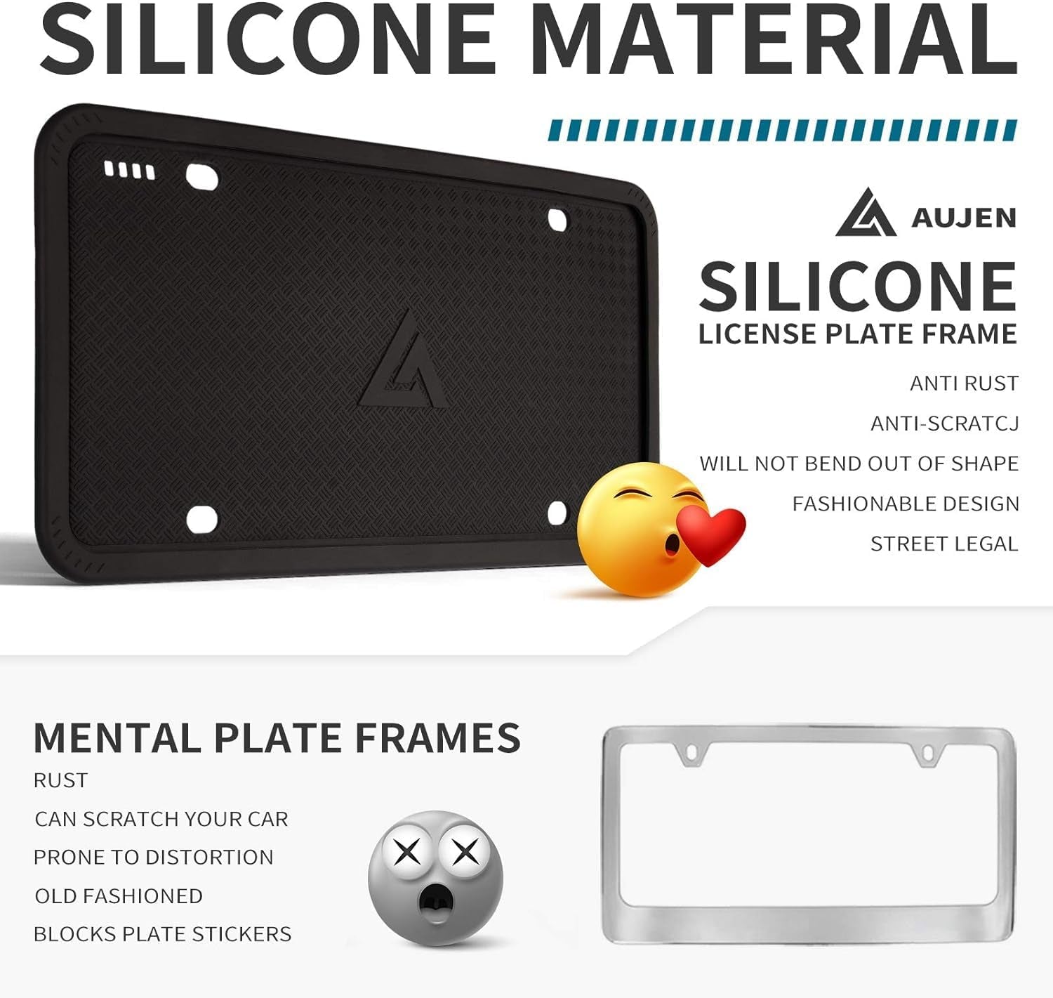 Silicone License Plate Frames Black, 1 Pack Car License Plate Frame, Universal US Car Black License Plate Holders Brackets Rust-Proof, Rattle-Proof, Weather-Proof Car Accessories(Black)