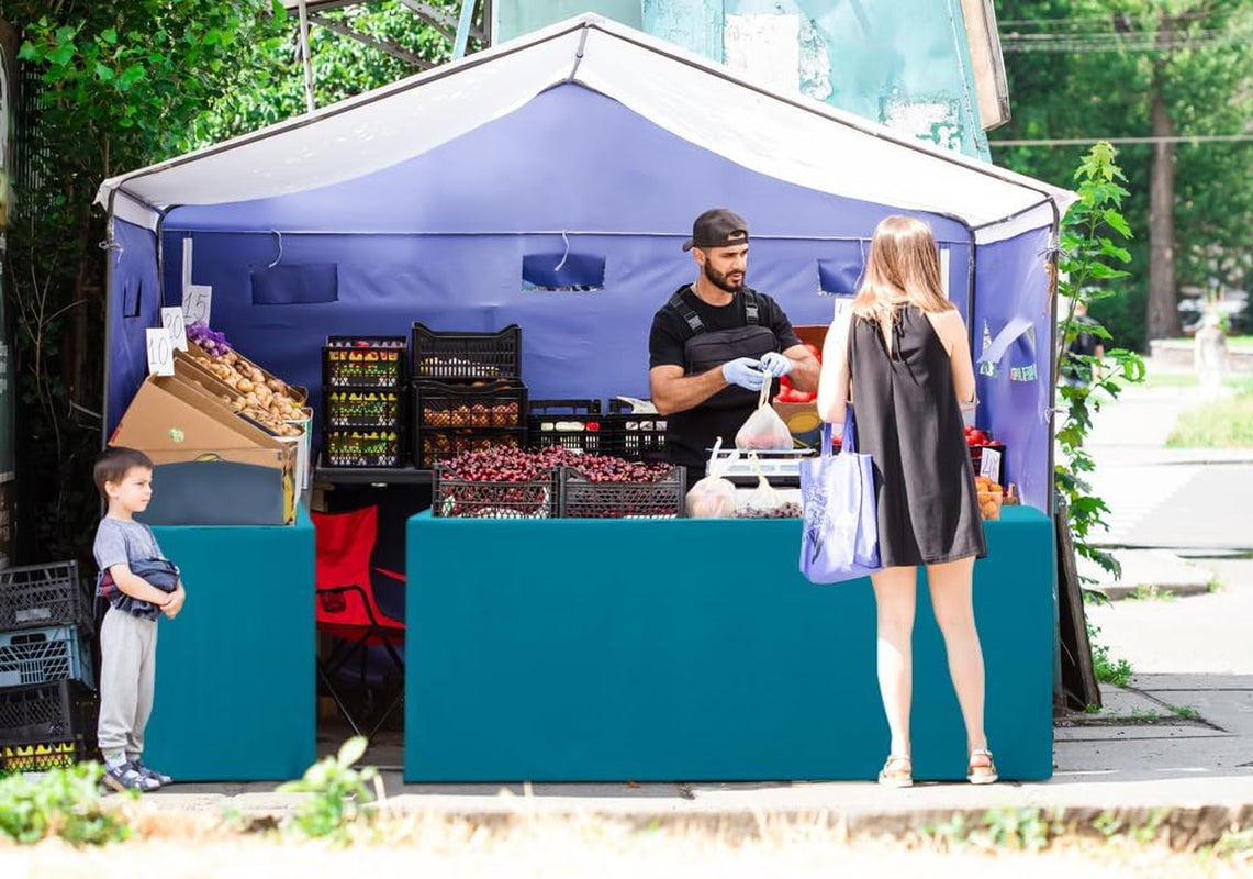 2 Packs Rectangle Fitted Tablecloth, 6 Foot Washable Fabric Table Cloth, Waterproof Polyester Table Cover for Party, Trade Show, Outdoor and Indoor (Teal, 30" X 72")