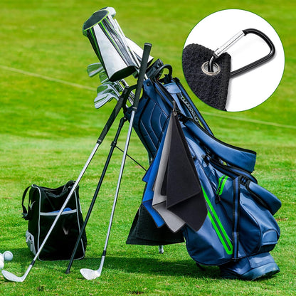 3 Pack Golf Towels(16" X 16") with Carabiner Clip,Microfiber Fabric Waffle Pattern Towels for Golf Bags,Tri-Fold Portable Towels for Men Women,Blue/Black/Gray