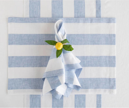 Linen Table Runner 36 Inches - Cabana Stripe 100% Pure Linen Sky Blue and White Table Runner 14 X 36 Inch Ideal for Dresser and Coffee Tables - Summer