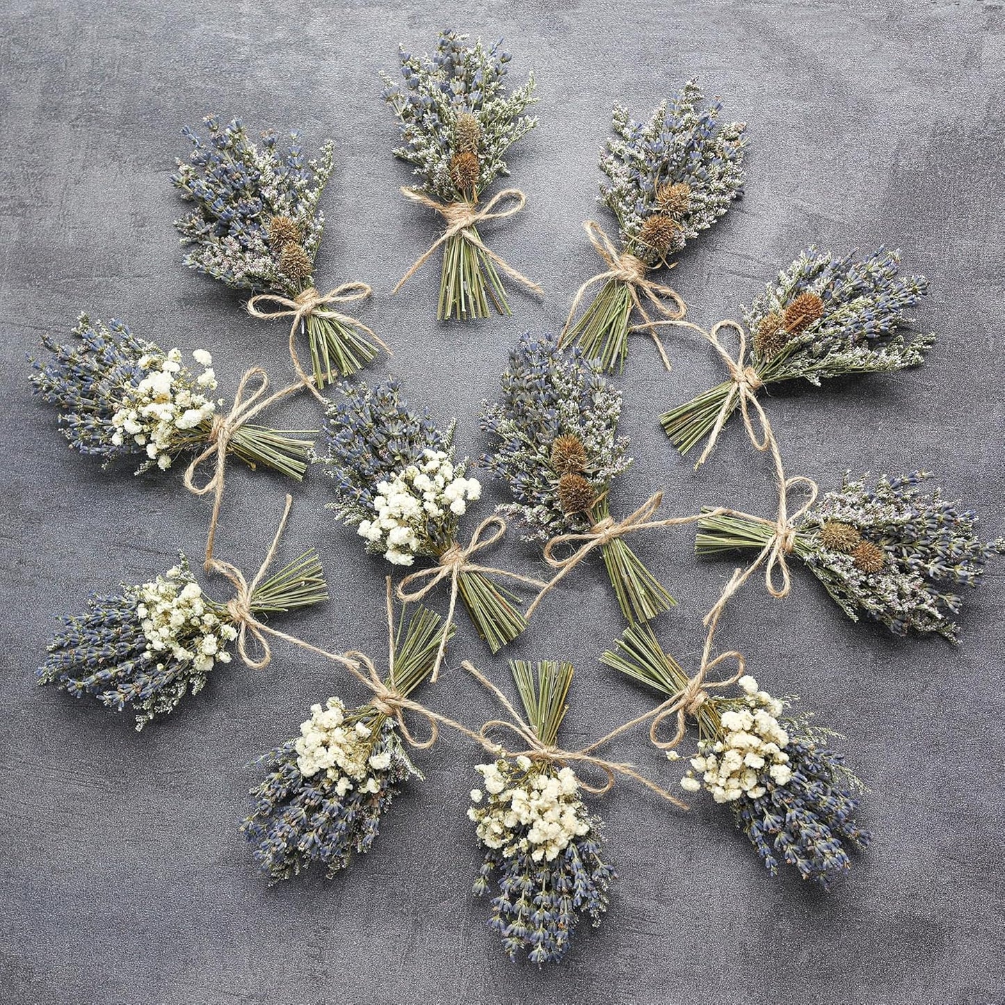 12Pcs Lavender Bouquet, Mini Dried Flower Bouquet, Groom & Best Man Corsage. (Lavender)