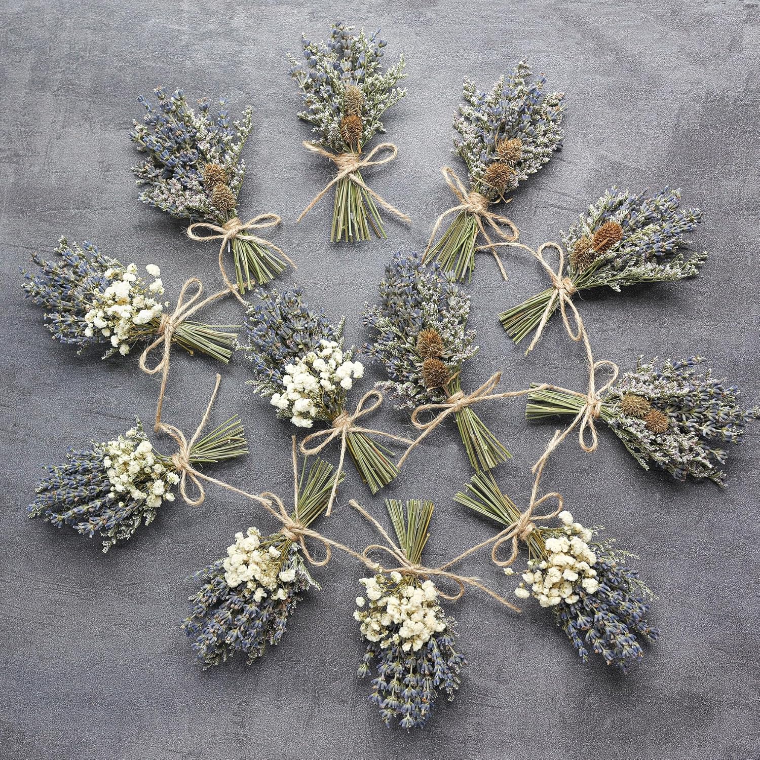 12Pcs Lavender Bouquet, Mini Dried Flower Bouquet, Groom & Best Man Corsage. (Lavender)