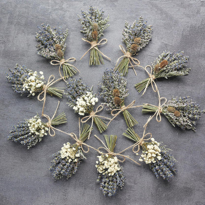12Pcs Lavender Bouquet, Mini Dried Flower Bouquet, Groom & Best Man Corsage. (Lavender)