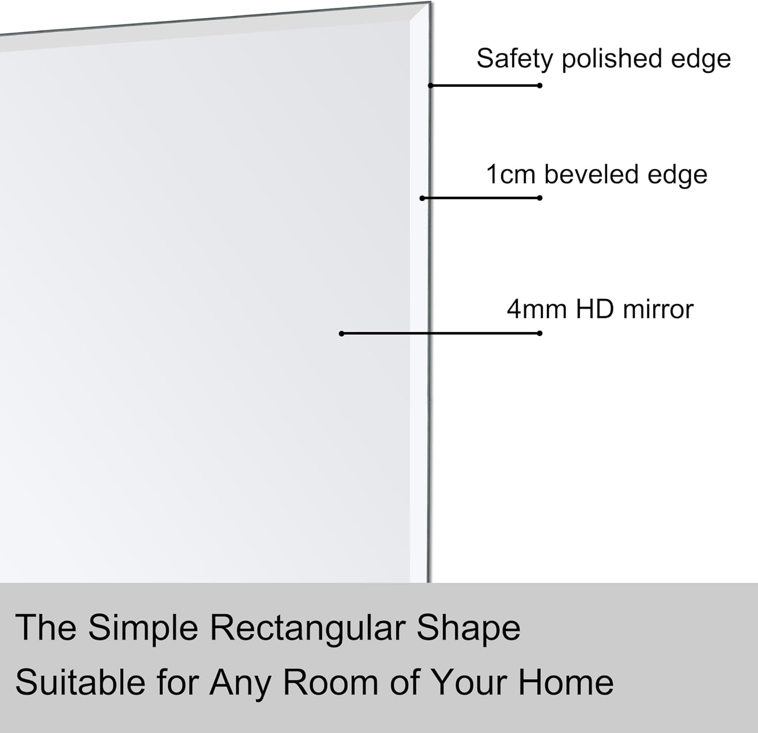 Rectangle Wall Mirror Frameless Bathroom Mirror 16” X 24" Beveled Edge Mirror for Vanity and Entryway