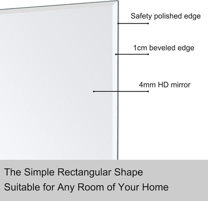 Rectangle Wall Mirror Frameless Bathroom Mirror 16” X 24" Beveled Edge Mirror for Vanity and Entryway