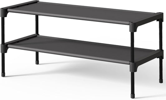 Shoe Rack - Non-Woven Shoe Rack Shelf, Shoe Organizer for Closet, Entryway, Garage & Corridor, Stackable Shoe Shelves, 27.5" Wide - 2 Tier, Black