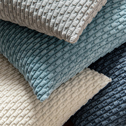 Throw Pillow Covers Soft Corduroy Decorative Set of 2 Boho Striped Pillow Covers Pillowcases Farmhouse Home Decor for Couch Bed Sofa Living Room 18X18 Inch Blue