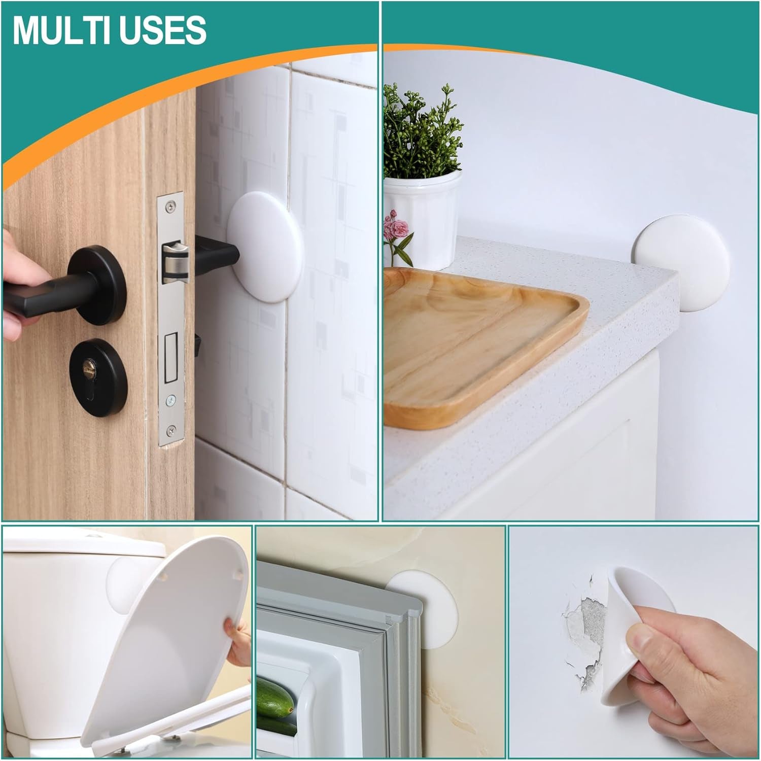 [3.15"] Door Stoppers Wall Protector, 6 Pcs Large White Silicone Door Bumpers with Strong Thickened Adhesive,Shock Absorbent Door Knobs Wall Protectors to Cover up Damage and Protect Wall Surfaces