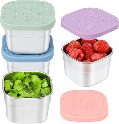 4-Pack Stainless Steel Snack Containers with Silicone Lids - 4.7Oz Reusable Small Food Containers for Snacks Condiments, Salad Dressing Container, Leak-Proof, Bpa-Free