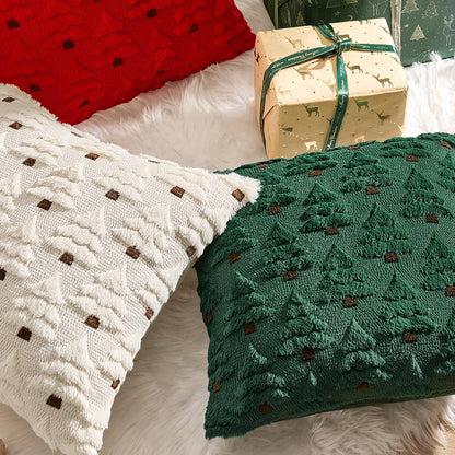 Christmas Tree Decorative Pillow Covers Faux Fur Wool Throw Pillows Soft Plush Cushion Covers Set of 2 Xmas Home Decor Winter Holiday for Sofa Couch Livingroom Bed 18X18 Inch Dark Green