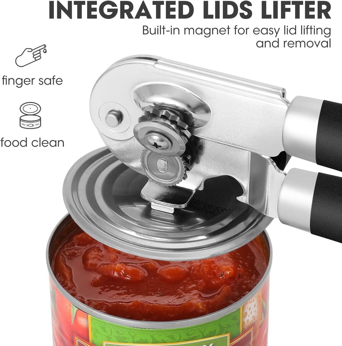 Manual Can Opener,  Handheld Can Opener Heavy Duty with High Carbon Sharp Blade, Ease Can Open for Seniors with Comfort Grip Handles, Oversized Turn Knob, Black