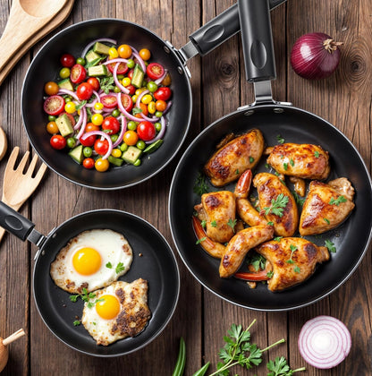 Nonstick Cookware 3 Piece Omelette Pan Skillet Set, Nonstick Frying Pans with Induction Bottom, 8, 9.5 & 11 Inches Frying Pans with Bakelite Handles, PFOA Free, Grey