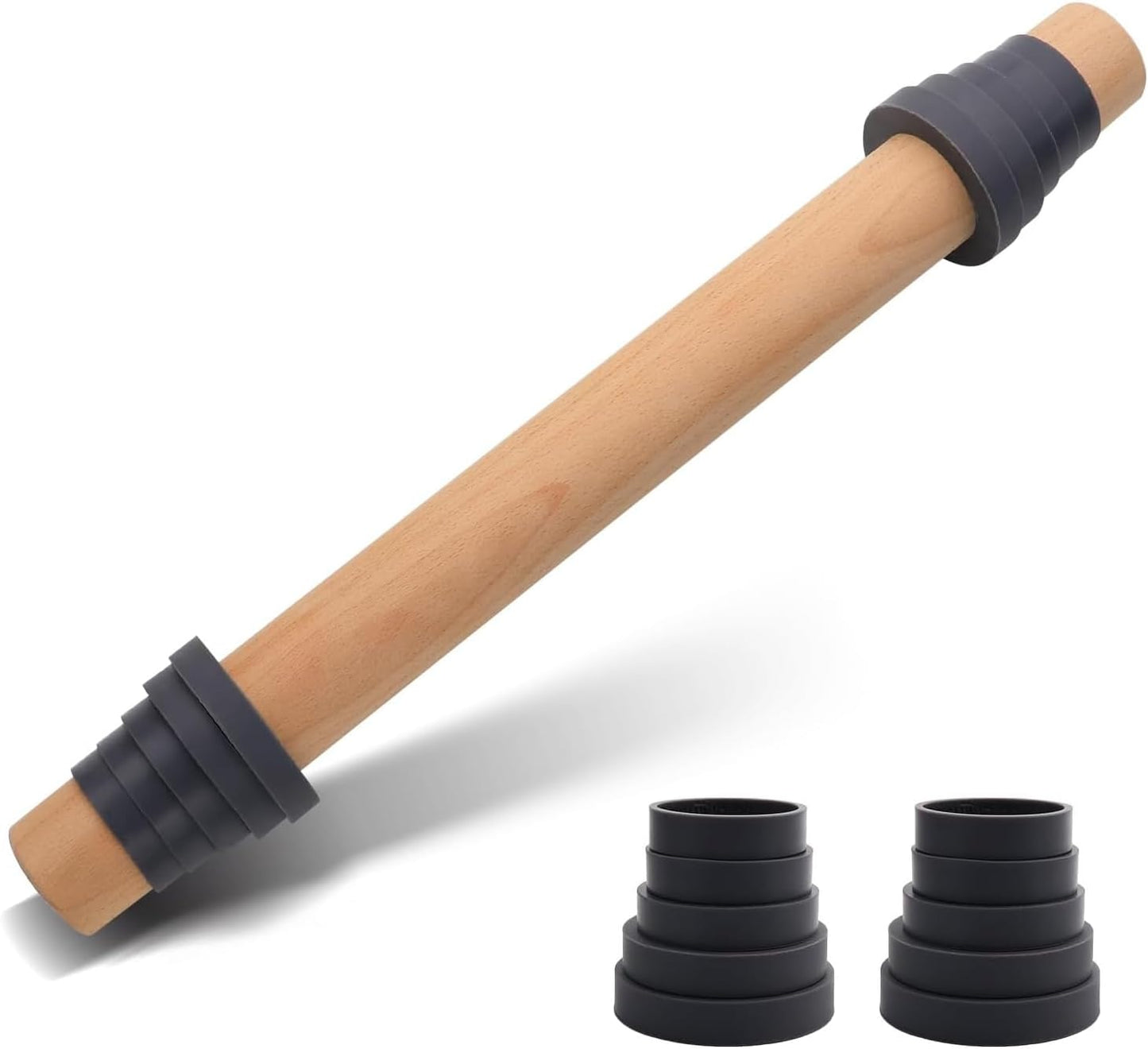 Adjustable Wood Rolling Pin with Thickness Rings for Baking -Non Stick Wooden Dough Roller Pin with Spacer Bands for Cookie,Pie Crust, Pastry Fondant and Bread by  (15.8, Grey)
