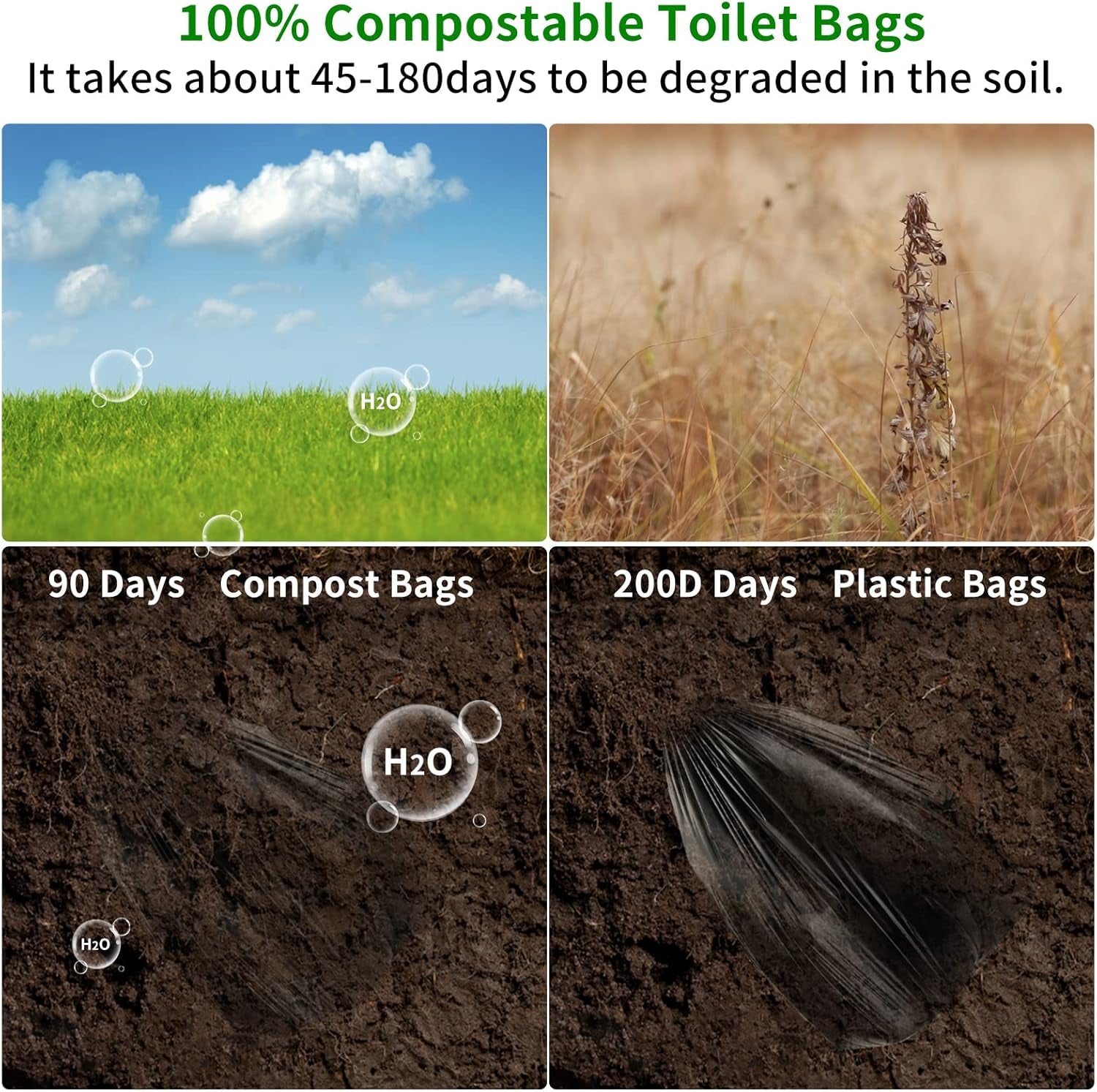 Portable Toilet Bags for Camping – 8 Gallon Biodegradable Compostable Waste Bags for 5 Gallon Bucket Toilet, Extra Thick Leak-Proof Porta Potty Bags for Outdoor, Travel, Car, Hiking & Boating