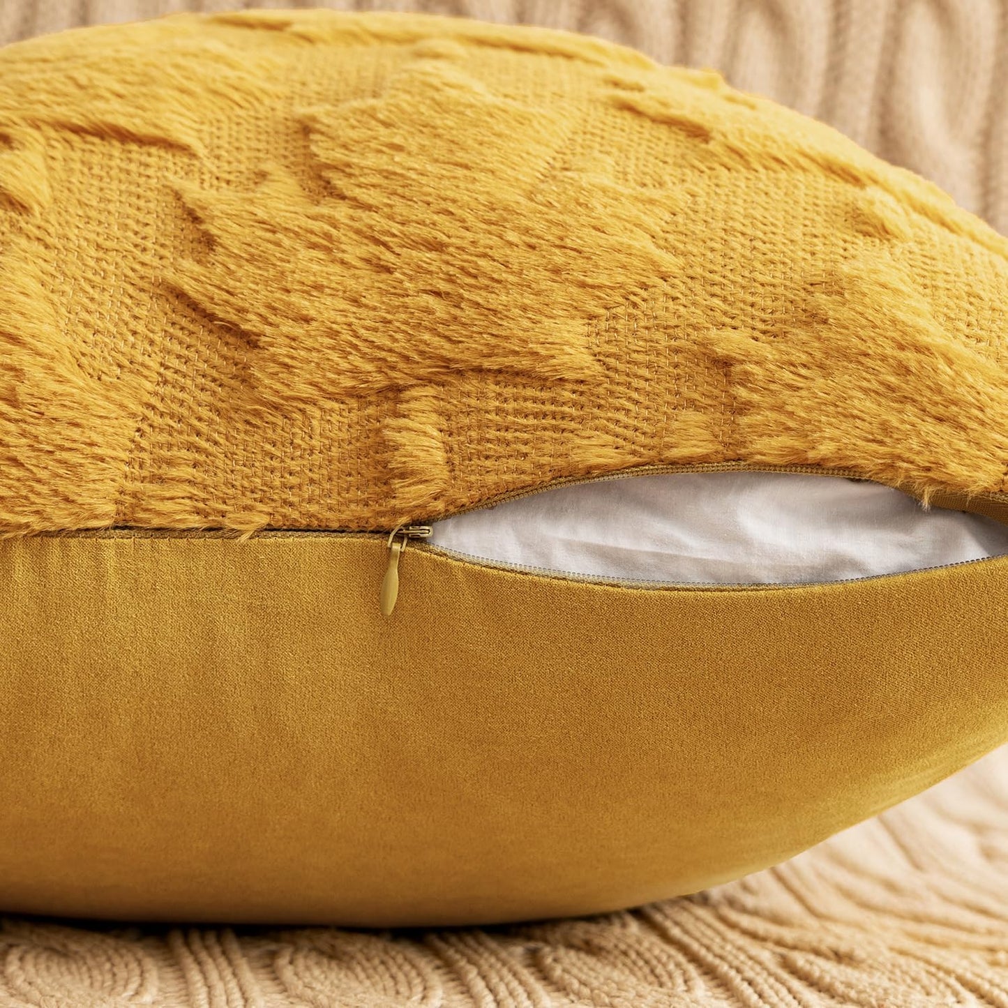 Fall Autumn Throw Pillow Covers 18X18 Mustard Yellow Set of 2 Thanksgiving Decorative Solid Maple Leaf Accent Pillow Covers Soft Plush Faux Wool for Home Decor Holiday Outdoor Porch Bedroom